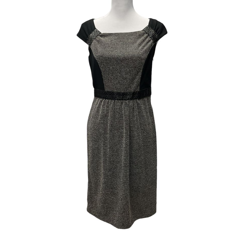 Signature by Sangria Women's Dress Sz 8 Black Gray Career Cap sleeve‎ Tweed Fall